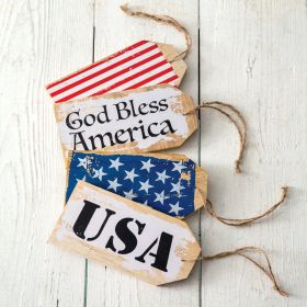 Set of Four Patriotic Wooden Tags