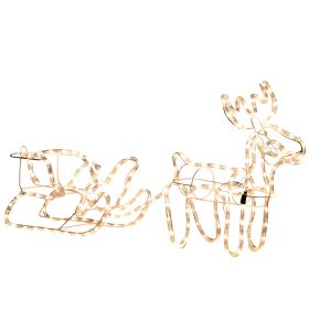 LED Christmas Reindeer and Sleigh Decoration 35 Warm White Lights Steel Frame for Yard Indoor Outdoor