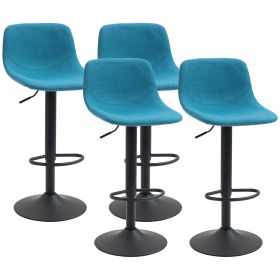 Adjustable Bar Stools, Swivel Bar Height Chairs Barstools Padded with Back for Kitchen, Counter & Home Bar, Set of 4, Blue