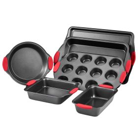 Baking Pans Set, 6-Piece, Nonstick Carbon Steel Cookware Sheets & Trays, Stackable Kitchen Oven Bakeware Cooking Sets with Silicone Handles