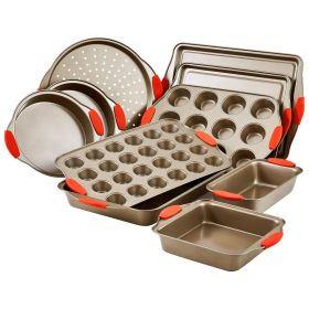 Baking Pans Set, 10-Piece, Nonstick Carbon Steel Cookware Sheets & Trays, Stackable Kitchen Oven Bakeware Cooking Sets with Silicone Handles