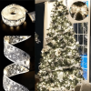 32FT Christmas tree ribbon with 100 LED lights, gold ribbon with wire, used for Christmas trees, battery powered, Christmas tree decorations