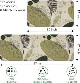 Kitchen Mats and Rugs Non Skid Washable 2 Pieces Natural Rubber Boho Kitchen Mats for Floor Runner Rugs Standing Mat Set (17" Wx30 L+17" Wx 47" L Palm