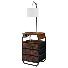 Floor Lamp with Table, 2-Tier End Table with 3 Drawers and 3 Color Temperature Lighting