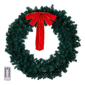 46in Pre-lit Christmas Wreath, Lighted Artificial Xmas Wreath with 150 Warm & Multi-color Lights and 450 PVC Tips, Remote Control Stepless Dimming