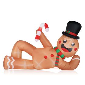 9.8ft Reclining Gingerbread Man, 6 LED Lights, Drawstring Bag, Christmas Inflatable Decoration, 12V, 1500mA, US Standard