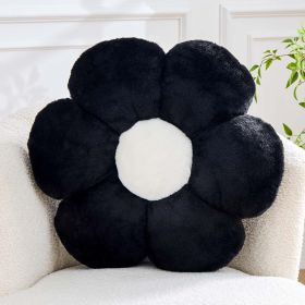 Black Flower Pillow, Cute Decorative Flower Shaped Throw Pillow with Faux Rabbit Fur
