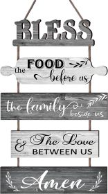 Bless the Food Before Us Farmhouse Kitchen Wall Decor - Dining Room Decorations Collage Art in White Grey Color - Wooden Rustic 5pcs Roped Sign 13x24