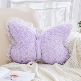 Butterfly Pillow Lavender Decorative Pillows 15" Butterfly Shaped Cute Throw Pillows with Lace Aesthetic Bow Plush Cushion for Room Decor Bed Sofa Cou