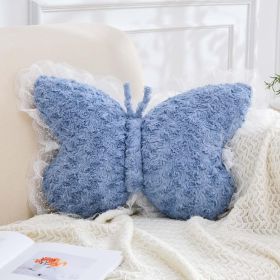 Butterfly Pillow Dusty Blue Decorative Pillows 15" Butterfly Shaped Cute Throw Pillows with Lace Aesthetic Bow Plush Cushion for Room Decor Bed Sofa C