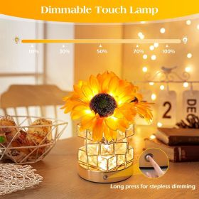 Sunflowers Flower Lamp,Rechargeable Cordless Touch Table Lamp,3-Colour Infinitely Dimming Small Night Light