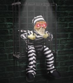 Screaming Animated Halloween Decorations, Halloween Decor Prop with Motion Sensor, Scary Skull Cage Prisoner Haunted House Decor