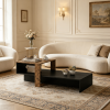 Modern 2-Tier Coffee Table Irregular Center Table with Open Storage Shelf for Living Room Decorative Wooden Top