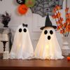 [Timer] Light Up Halloween Scary Ghost Decorations, Set of 2 DIY Spooky Crafts for Indoor Home Mantel Shelf & Tabletop Decor White