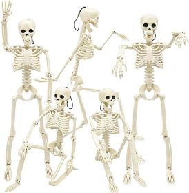 5 Packs Halloween Skeletons, 16" Halloween Full Body Skeleton with Posable Joints for Haunted House Graveyard Props Decor