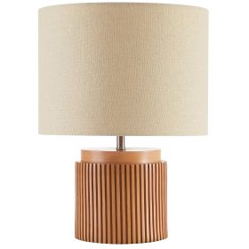 10.25" x 10.25" x 14" Brown Faux Ribbed Wood Table Lamp