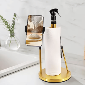 3-in-1 Stainless Steel Stand, Multi-Functional Phone Holder with Spray Bottle Holder & Towel Rack, Freestanding Salon Station for Barbershop