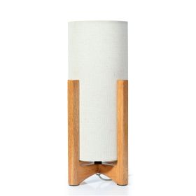 14-Inch Natural Wood Uplight Table Lamp with Linen Shade