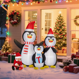 6FT Lighted Christmas Inflatable Decoration, Inflatable Penguin Family