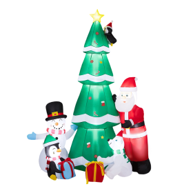 7.5FT Lighted Christmas Inflatable Decoration, Inflatable Christmas Tree with Santa and Snowman