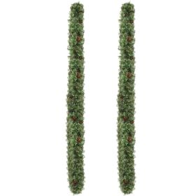 2 Pack 9FT Pre-lit Snow Flocked Christmas Garland, Lighted Artificial Xmas Garland with 200 Warm Lights and 440 Tips and Red Berries