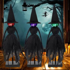 Halloween Decorations Indoor, Set of 3 Primitive Witch with Hats, Spooky Halloween Witch Figurines with 3 LED Colors for Mantel