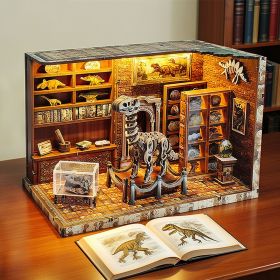 3d wooden puzzle for adults Dinosaur Laboratory book nook with lights model kit dollhouse DIY miniature house Birthday and Christmas gifts