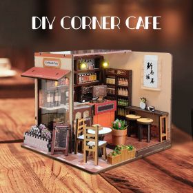 3d wooden puzzle for adults Corner Coffee Shop book nook with lights model kit dollhouse DIY miniature house Birthday and Christmas gifts