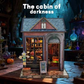 3d wooden puzzle for adults Dark Cottage book nook with lights model kit dollhouse DIY miniature house Birthday and Christmas gifts