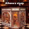 3d wooden puzzle for adults Athena's Study of Wisdom book nook with lights model kit dollhouse DIY miniature house Birthday and Christmas gifts