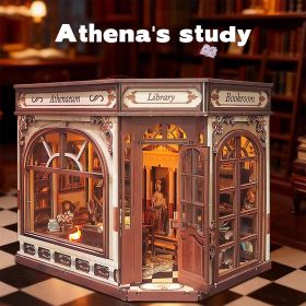 3d wooden puzzle for adults Athena's Study of Wisdom book nook with lights model kit dollhouse DIY miniature house Birthday and Christmas gifts