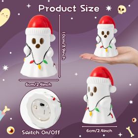 Christmas Ghost Decor - Halloween White Ghost with Santa Hat Led Night Light Little Boo Figurine Statue Festival Lamp Table Topper Decoration for Home