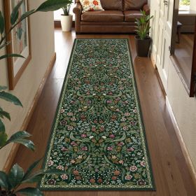 Floral Hallway Runner, 2x6ft Green Washable Runner Rug for Kitchen Non Slip