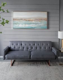 59.1x29.5x1.5" Framed Landscape Rectangle Blue and Gold Abstract Ocean Oil Painting