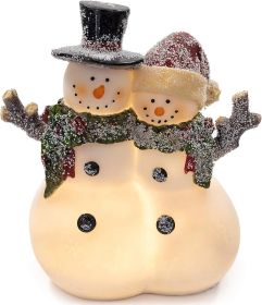VP Home Christmas Snowman Couple Decor - LED Lighted Figurines, Indoor Glowing Holiday Decorations, Festive Fiber Optic Resin Snowman Light Up