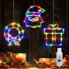 Christmas Window Decorations, 3 Pack USB Multicolor Wreath, Gift Box, Santa Claus Xmas Indoor Window Lights, 8 Flashing Modes LED Lights for New Year