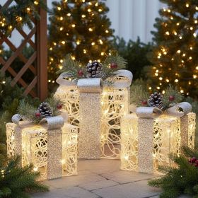 White Christmas Decorations, Set of 3 Christmas Lighted Gift Boxes