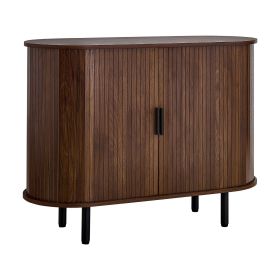 Coffee Bar Cabinet, Mid Century Fluted Coffee Bar Table, Buffet Stand Cabinet with 2 Sliding Doors, Sideboard Buffet Station for Living Room, Ent