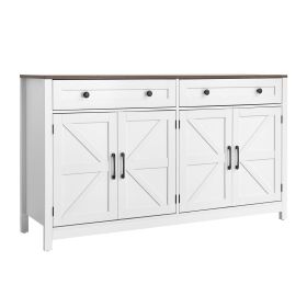 Coffee Bar Cabinet, Farmhouse Coffee Bar Table with 2 Drawers, Buffet Stand Cabinet with 4 Barn Doors, Sideboard Buffet Station for Living Room