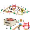 70PCS Wooden Train Set, with Magnetic Crane, Wood Train Track Toy for Kids Ages 3-8, Construction Crane Railway Set, Compatible with Major Brands