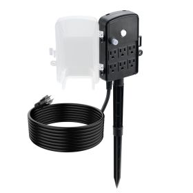 Outdoor Power Stake, 15 FT Extension Cord, Outdoor Power Strip Weatherproof with Cover and Overload Protection, 6 Outlets, 15A/1875W