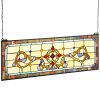 Stained Glass Window Panel, 32" x 11" Tiffany Style Hanging Transom Window Panel with Chain, Large Horizontal Rectangle Stain Glass