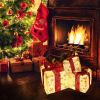 Set of 3 Christmas Lighted Gift Boxes, Pre-lit 60LED Light Up Present Boxes Ornament Outdoor, Boxes with Gold Snowflake