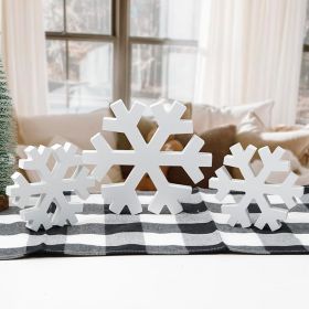 Christmas Decor-Christmas Decorations Indoor-3PCS Wooden Snowflake Decor-Winter White Standing Farmhouse Snowflake for Home Table Mantle Fireplace Dec