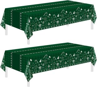 2 Pack Christmas Tablecloth Disposable,Christmas Decorations,54 x 108 Inch,Plastic Tablecloths for Rectangle Tables
