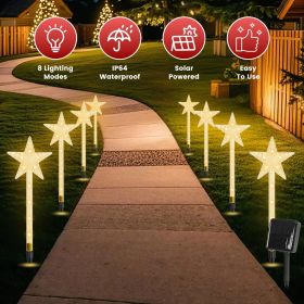 8Pack Christmas Solar Stake Light 64LED Beads Star-Shaped Pathway Lights With 8 Lighting Modes IP64 Waterproof Xmas Decoration For Garden Patio Yard P