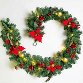 6 ft Lighted Christmas Garland, Battery Operated with 20 Fairy Lights Artificial Garland, Red Baubles, Berries, Poinsettia, Spruce Branches
