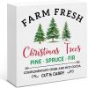 Christmas Decor, Xmas Trees Wood Box Sign, Farmhouse Christmas for Desk Table Shelf 5 x 5 Inches