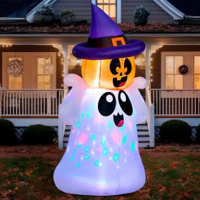 Halloween Inflatable Outdoor Decor, Blow Up Yard Decoration Ghost with Colorful LEDs