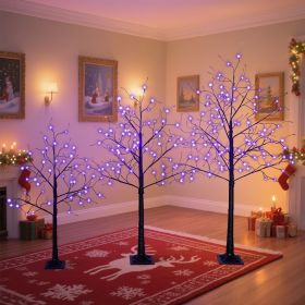 3 Pac Christmas Tree with Purple Lights, 4FT 5FT and 6FT, Lighted Black Tree for Christmas Decoration